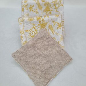 Lot de lingettes fond blanc avec fleurs fines jaune moutarde