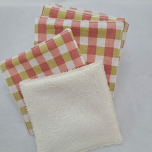 Lot de lingettes réutilisables à carreaux orange et vert