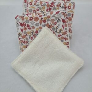 Lot de lingetes réutilisables avec fleurs liberty ton terracotta