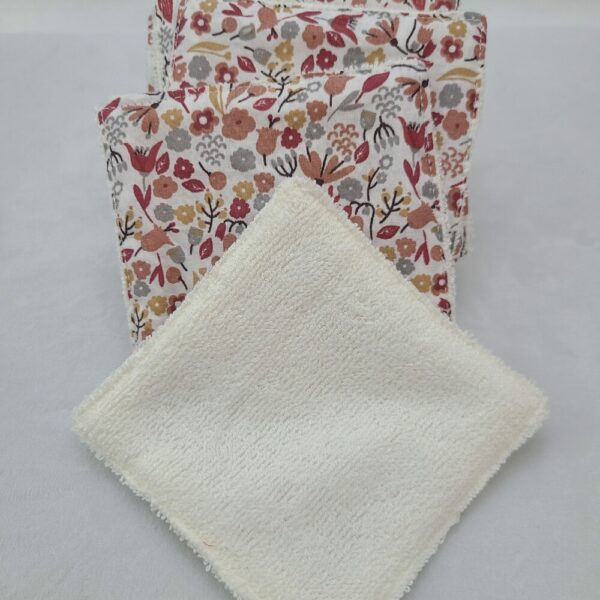 Lot de lingetes réutilisables avec fleurs liberty ton terracotta