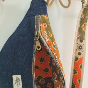 sac banane jean brut et coton ancien fleuri