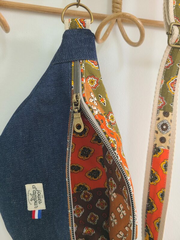 sac banane jean brut et coton ancien fleuri