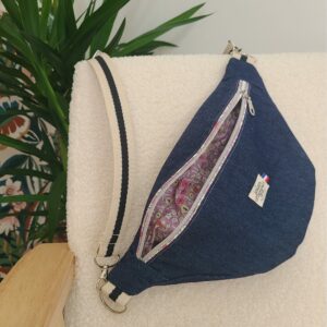 sac banane jean et tissu liberty parme
